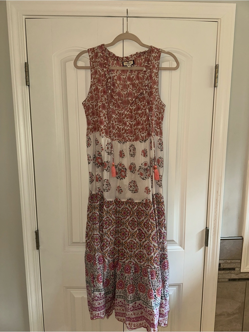 Tuckernuck. Bohemian Floral Maxi Dress. Tiered. Tassle. Caftan.